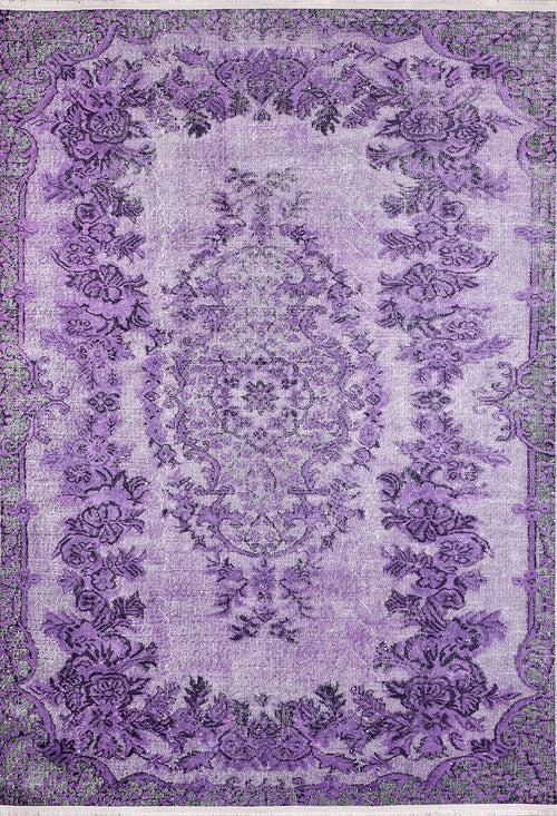 Bild 1 in Galerieansicht laden. The Artisan Tapestry - Washable Rug - JR176 is a rectangular, ornate purple rug with a symmetrical floral and scroll pattern, decorative border, and varying hues of purple—ideal for high-traffic areas.