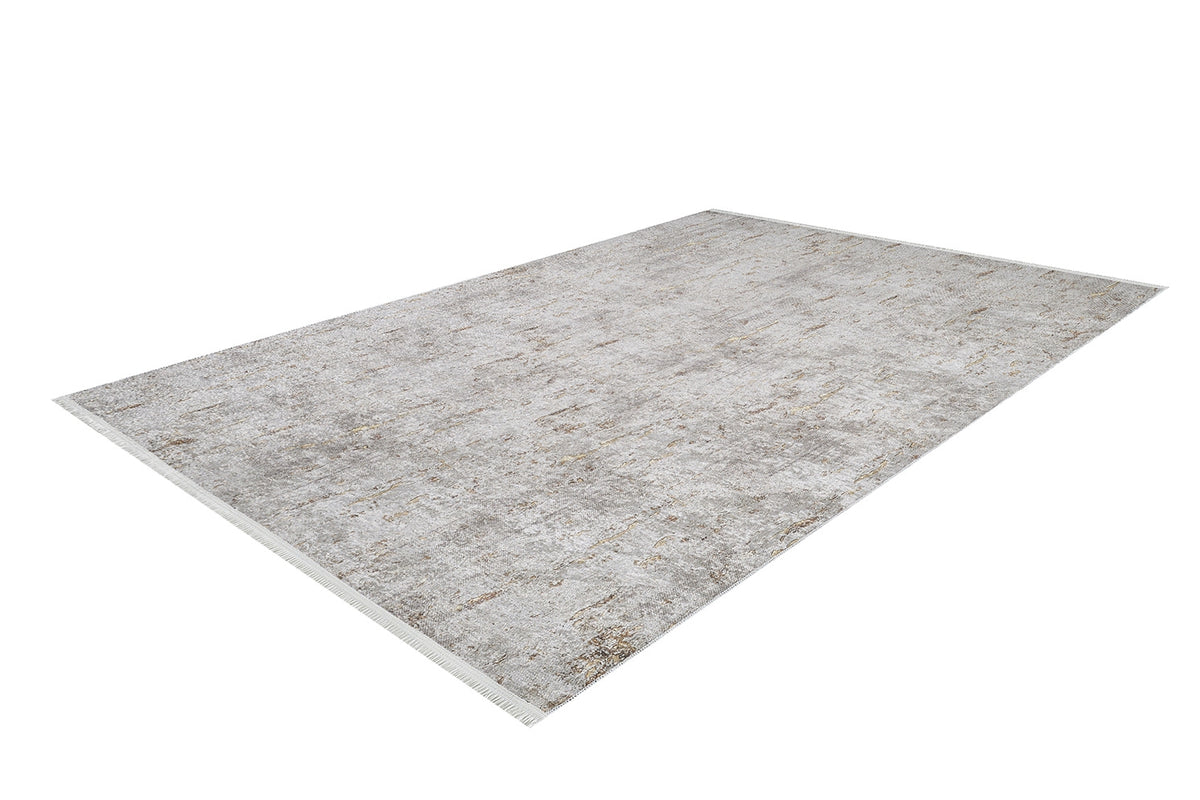 The Berry Blossom - Washable Rug - JR1818 is a rectangular flat weave rug in light grey and beige, shown on a white background. It features a textured pattern and fringed edges on the shorter sides.