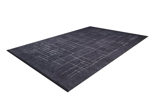 Load image 1 in gallery view. The Bohemian Illusion - Washable Rug - JR1953 is a rectangular, dark gray flat weave rug with a subtle white geometric grid pattern, shown on a white background.