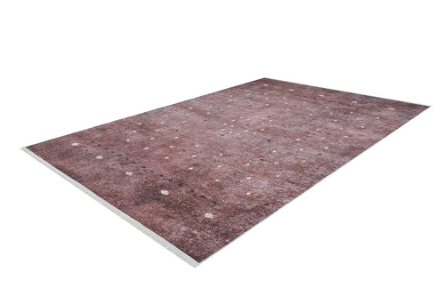 Bild 1 in Galerieansicht laden. The Boho Magic - Washable Rug - JR1993 is a rectangular rug in muted mauve with a subtle faded look and small, evenly spaced motifs. Ideal for allergy-sensitive homes, it has short fringes on the ends for extra charm.
