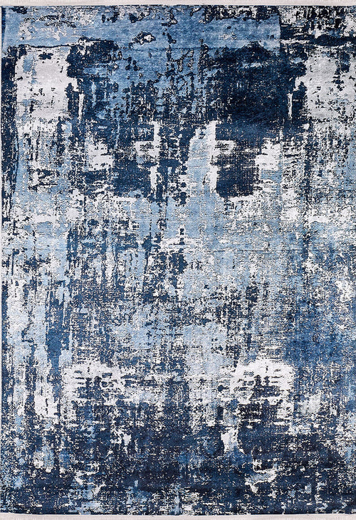 Load image 1 in gallery view. The Bold Blooms - Washable Rug - JR836 features a distressed, textured pattern in blue, white, and black for an artistic look. Perfect for high-traffic areas, this modern washable rug adds style with its unique abstract design.
