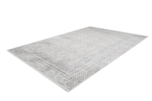 Load image 1 in gallery view. The Borderline Brilliance - Washable Rug (JR1987) is a rectangular, light gray rug with a subtle geometric and floral pattern, shown in full from a low angle against a white background.