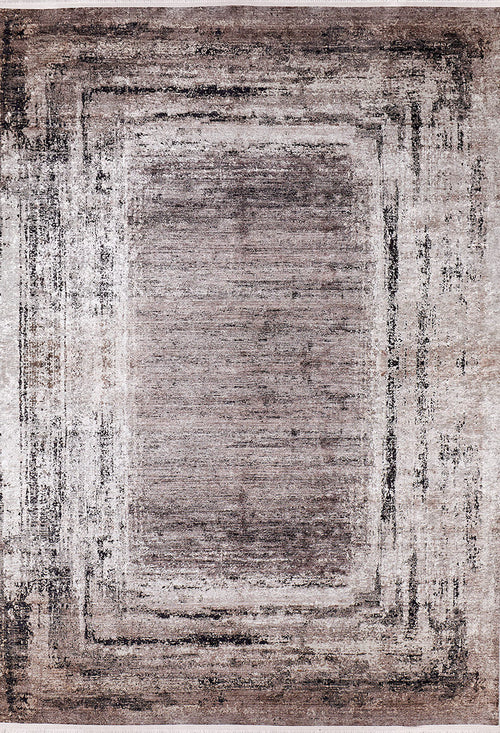 Load image 1 in gallery view. The Borderline Chic - Washable Rug (JR1156) features a rectangular shape, distressed bronze and brown gradient, and layered rectangular patterns that fade outward—ideal for high-traffic areas.