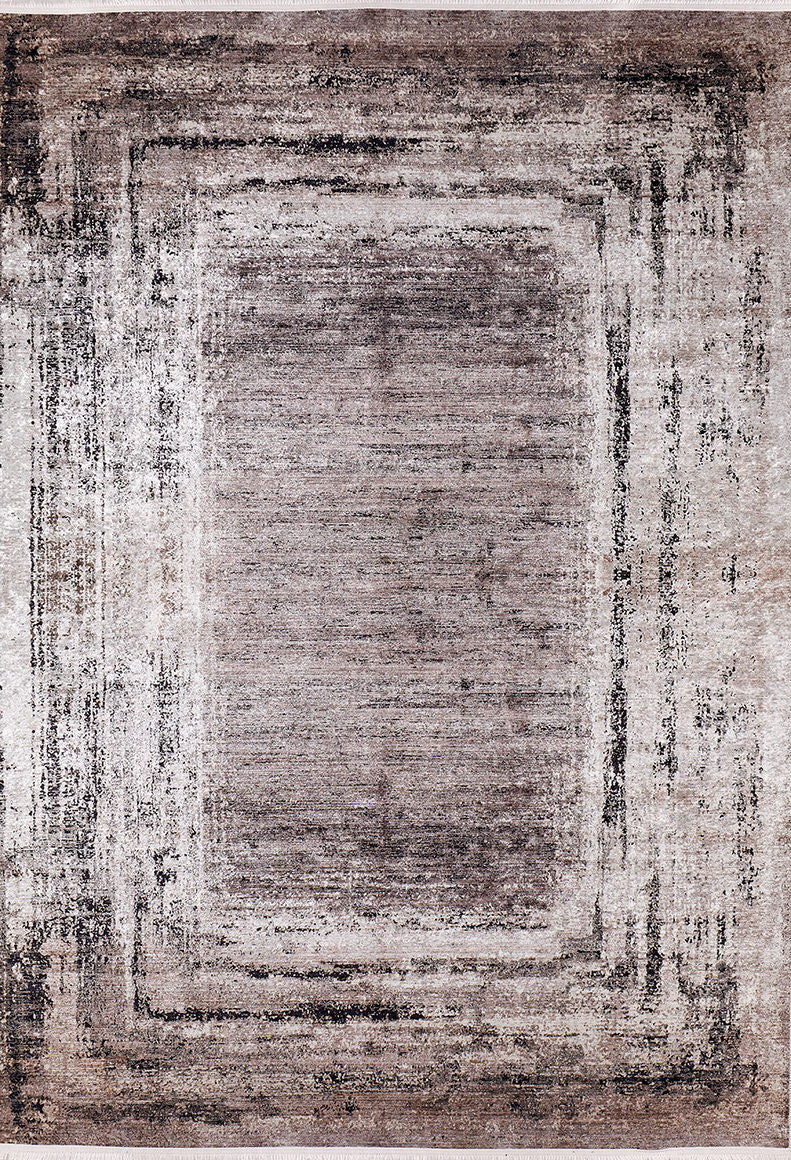 The Borderline Chic - Washable Rug (JR1156) features a rectangular shape, distressed bronze and brown gradient, and layered rectangular patterns that fade outward—ideal for high-traffic areas.