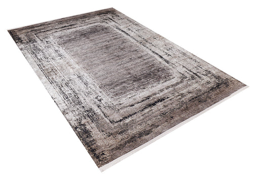 Load image 1 in gallery view. The Borderline Chic - Washable Rug - JR1156 features a rectangular shape with a distressed, layered border in gray, taupe, and beige tones. Modern and durable, it’s perfect for high-traffic areas and easy to clean.