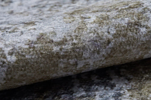 Load image 1 in gallery view. Close-up of Contemporary Canvas - Washable Rug - JR145, featuring folded, textured mottled velvet in gray and olive green tones—soft, plush, and durable for high-traffic spaces.