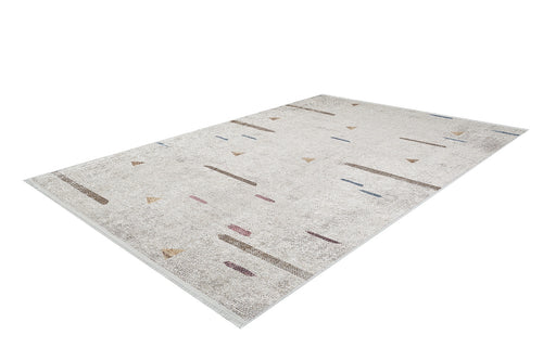 Load image 1 in gallery view. The Ebony Ivory - Washable Rug - JR1994 is a rectangular, light-colored rug with subtle lines and small shapes in muted brown, beige, and blue—perfect for allergy-sensitive homes or high-traffic areas. Shown on a white background.
