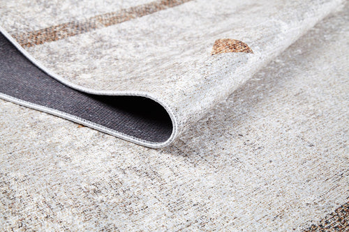 Load image 1 in gallery view. A close-up of the Ebony Ivory - Washable Rug - JR1994 highlights its subtle pattern, light color, and dark underside. The visible texture and weave make it perfect for allergy-sensitive or high-traffic areas.