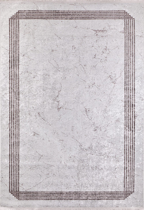 Load image 1 in gallery view. The Elegant and Chic - Washable Rug - JR1509 features a light gray, marbled pattern with thin, dark rectangular borders—stylish, easy to clean, and ideal for high-traffic areas.