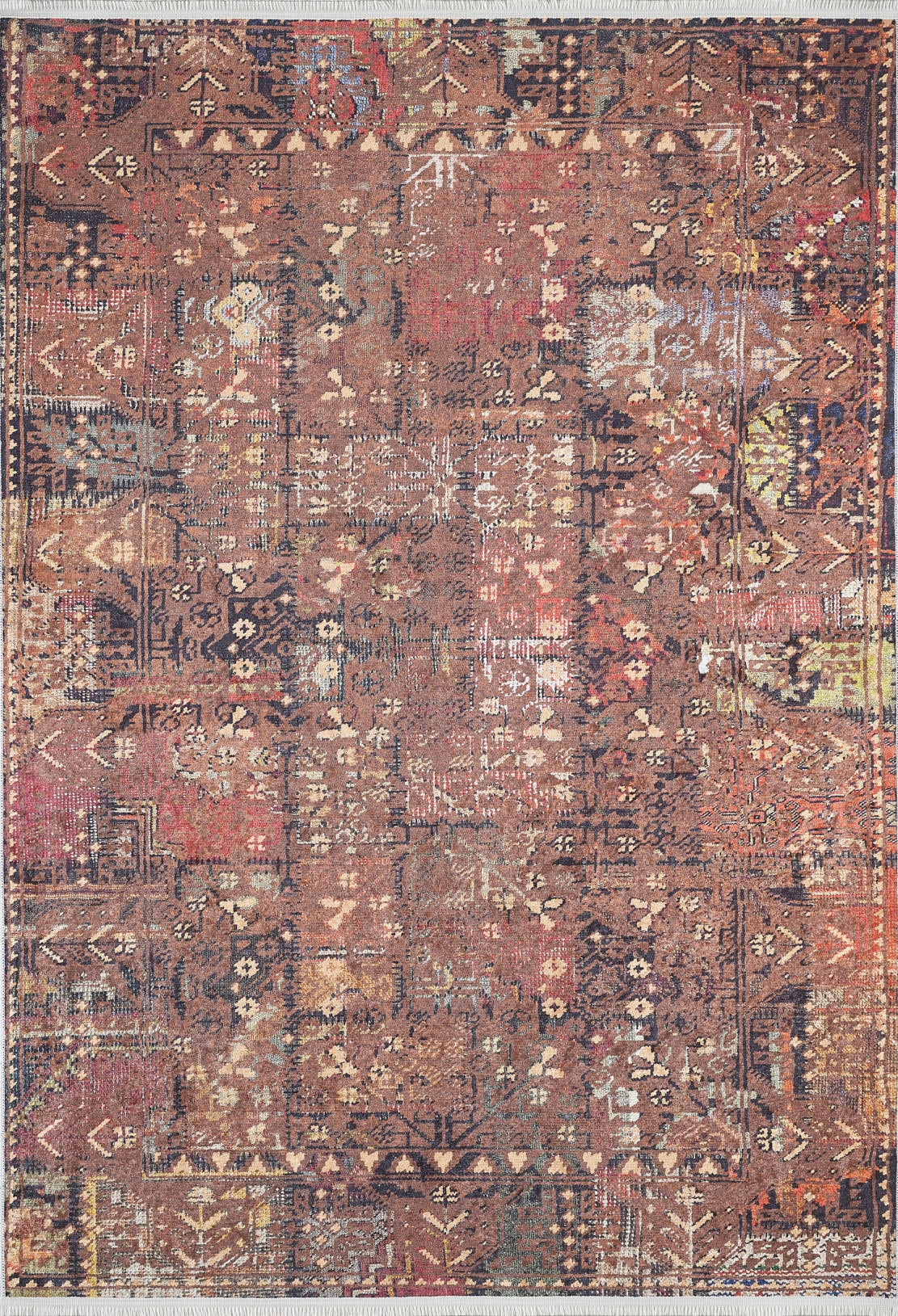 The Ethereal Elegance - Washable Rug - JR1651 (Outlet) US is a large, vintage-style Persian rug with intricate geometric and floral patterns in earthy tones—durable, timeless, and perfect for high-traffic areas.