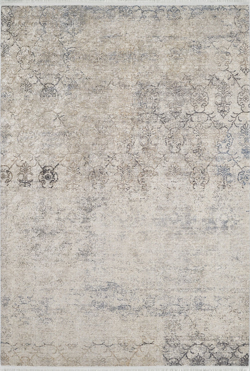 Load image 1 in gallery view. The Graceful Tapestry - Washable Rug - JR1975 is a large flat weave rug with a vintage-inspired faded pattern in beige, gray, and blue, featuring distressed motifs and an antique look—ideal for fans of cream and beige rugs.