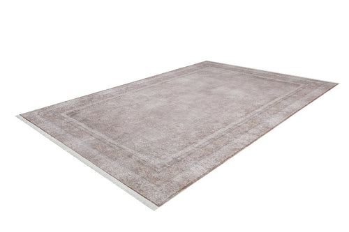 Load image 1 in gallery view. The Luxe Borderline - Washable Rug (JR1741) is a rectangular, light brown rug with a subtle border and fringed edges, ideal for high-traffic areas. Shown against a white background.