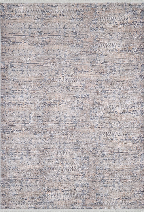 Load image 1 in gallery view. The Modern Enigma - Machine-Washable Rug JR1883 features a subtle abstract pattern in beige, gray, and blue with a textured surface—its durable design and neutral tones make it perfect for high-traffic areas.