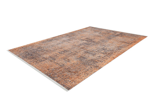 Load image 1 in gallery view. The Modern Mosaic - Machine-Washable Rug JR1846 is a large rectangular orange rug with a distressed, textured design in orange, brown, and beige. It features short fringes on the ends and is ideal for high-traffic areas. Shown on a white background.