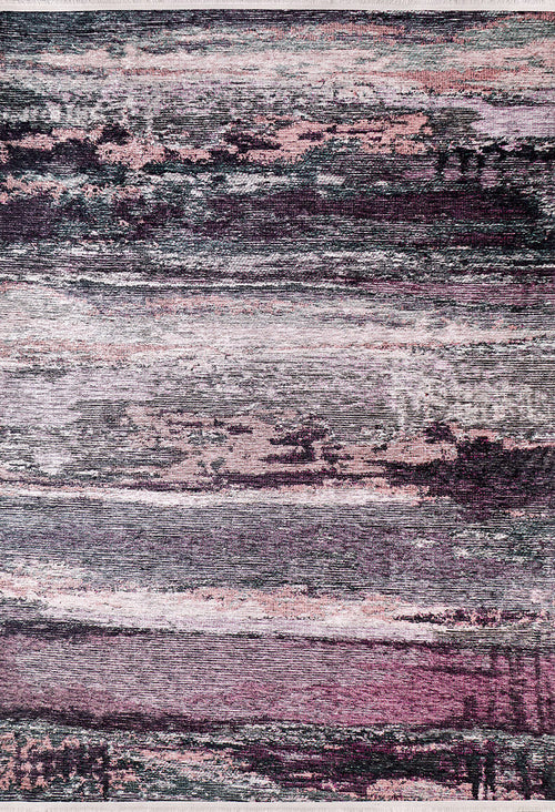 Load image 1 in gallery view. The Natural Brushed - Washable Rug - JR336 features abstract horizontal streaks and textured patterns in muted pink, purple, gray, and white, making it a modern artistic addition ideal for high-traffic areas.
