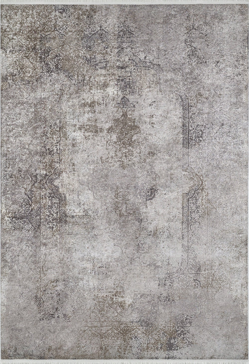 Load image 1 in gallery view. The Noble Insignia - Washable Rug - JR1830 is a rectangular, vintage-style rug in gray, beige, and taupe with distressed ornate patterns—ideal for high-traffic areas and easy to clean.
