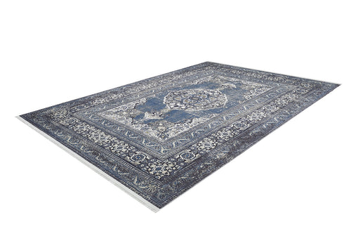 Load image 1 in gallery view. The Opulent Beauty - Washable Rug - JR1932 is a rectangular blue Persian-style rug with intricate floral and geometric motifs. Easy to clean and perfect for high-traffic areas, it adds elegant style, shown here on a white background.