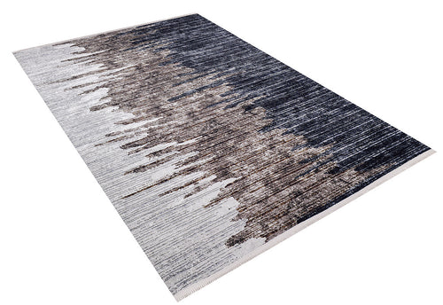 Load image 1 in gallery view. Pixelated Paradise - Machine-Washable Rug JR902 showcases a modern abstract pattern in black, bronze, and brown on white. This rectangular allergy-friendly rug features a design that seamlessly blends colors across the surface.