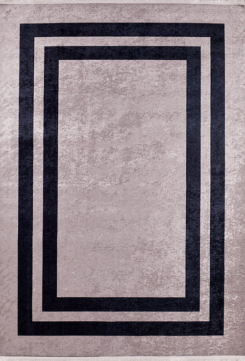 Bild 1 in Galerieansicht laden. The Regal Trellis - Washable Rug - JR601 features a light gray background with two bold black rectangular borders, forming a modern geometric pattern that's perfect for allergy-sensitive homes.