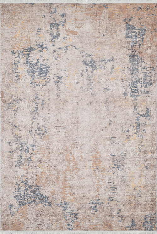 Load image 1 in gallery view. The Rhythmic Ripples - Washable Rug (JR1637) features an abstract, distressed flat weave in beige, tan, blue, and gray. Its irregular faded pattern creates a vintage look and textured feel throughout this rectangular washable rug.