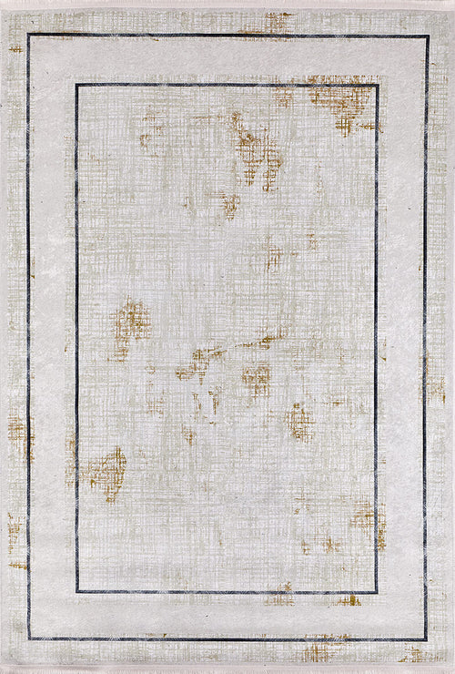 Load image 1 in gallery view. The Sleek and Contemporary - Washable Rug - JR1365 features a light beige base, slim dark edging, gold-brown distressed accents, and is ideal for allergy-sensitive homes wanting a touch of vintage style.