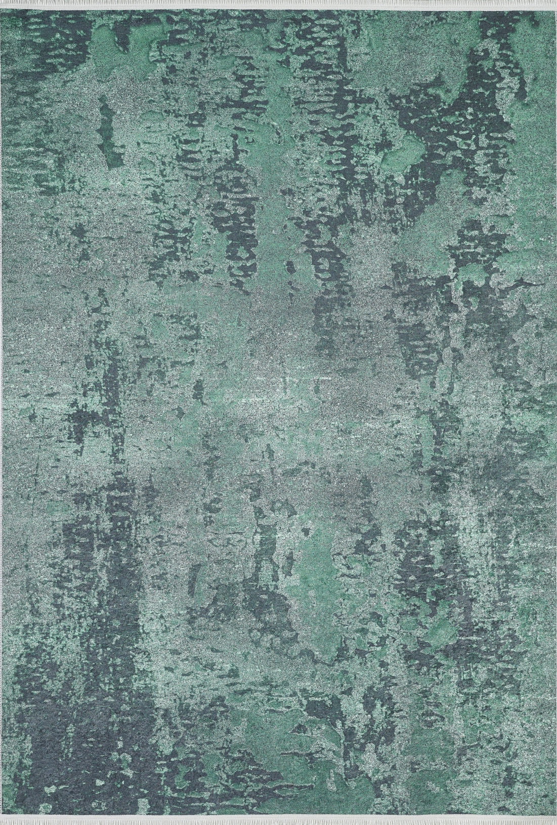 The Smokey Mountains - Washable Rug - JR1631 is a rectangular rug with an abstract green, teal, and gray brushstroke pattern. Its textured look is ideal for high-traffic spaces and easy to clean.