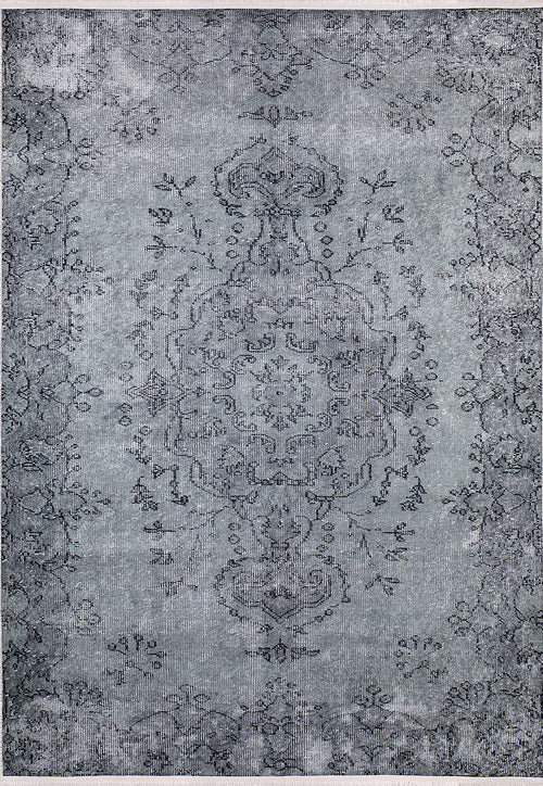 Load image 1 in gallery view. The Sophisticated Design - Washable Rug - JR173 is a rectangular flat weave rug featuring a faded vintage floral and medallion pattern in gray and black, offering an intricate, distressed antique look.