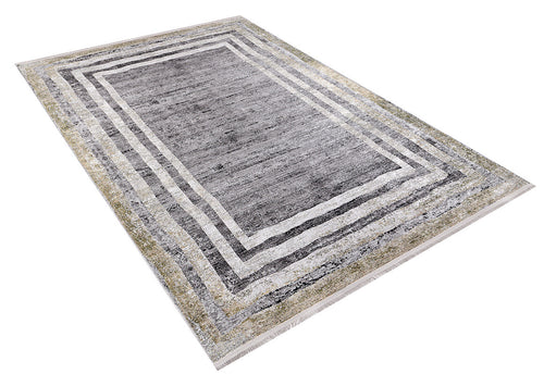Load image 1 in gallery view. The Sophisticated Trellis - Washable Rug - JR1194 features a gray, white, and beige gradient rectangle pattern with a distressed look and fringed edges—perfect for allergy-sensitive households and high-traffic spaces.