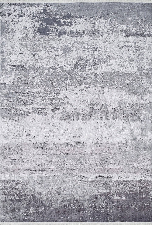 Load image 1 in gallery view. The Techno Flux - Washable Rug - JR1814 is a rectangular gray-anthracite rug with an abstract, textured marble-like pattern in various gray and white shades—modern and ideal for high-traffic areas.