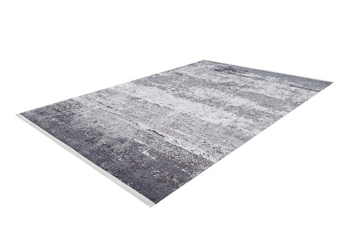 Load image 1 in gallery view. The Techno Flux - Washable Rug - JR1814 features a rectangular shape with a textured, distressed gray and white pattern, ideal for high-traffic areas and shown on a white background.
