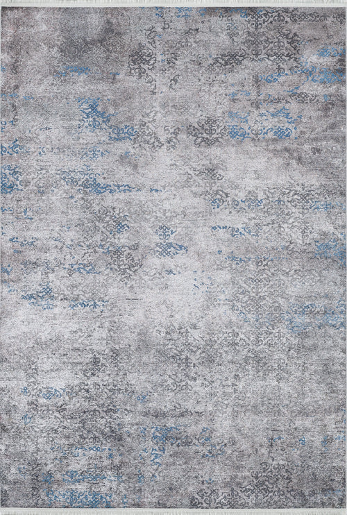 Load image 1 in gallery view. The Timeless Embellishment - Washable Rug (JR1943) is a large, washable rug with a textured, distressed gray pattern accented by subtle blue and faint ornamental motifs throughout.