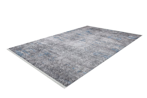 Load image 1 in gallery view. The Timeless Embellishment - Washable Rug - JR1943 is a rectangular flat weave rug with a distressed gray and blue pattern, subtle textured design, allergy-friendly materials, and fringed edges on the shorter sides. Shown on a white background.