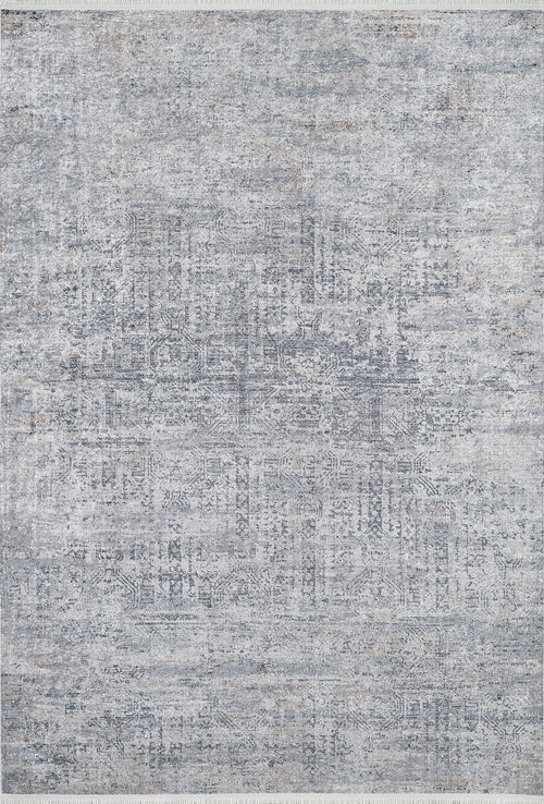 Load image 1 in gallery view. The Timeless Scrollwork - Washable Rug (JR1774) is a rectangular gray-anthracite rug with a distressed pattern in shades of gray and blue, featuring subtle geometric and abstract designs—ideal for high-traffic areas.